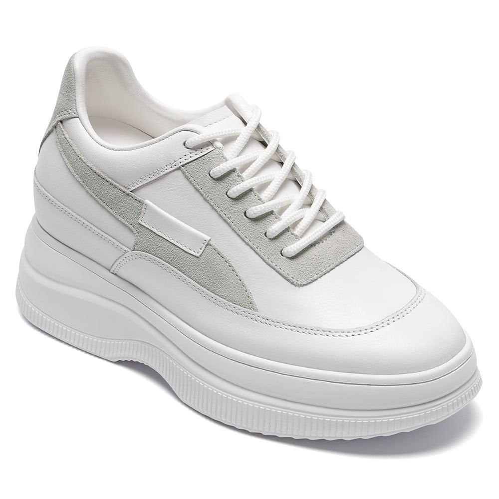 Women's White Casual Sneakers Platform Elevator Shoes | +9cm