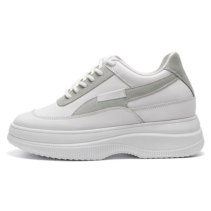 Women's White Casual Sneakers Platform Elevator Shoes | +9cm