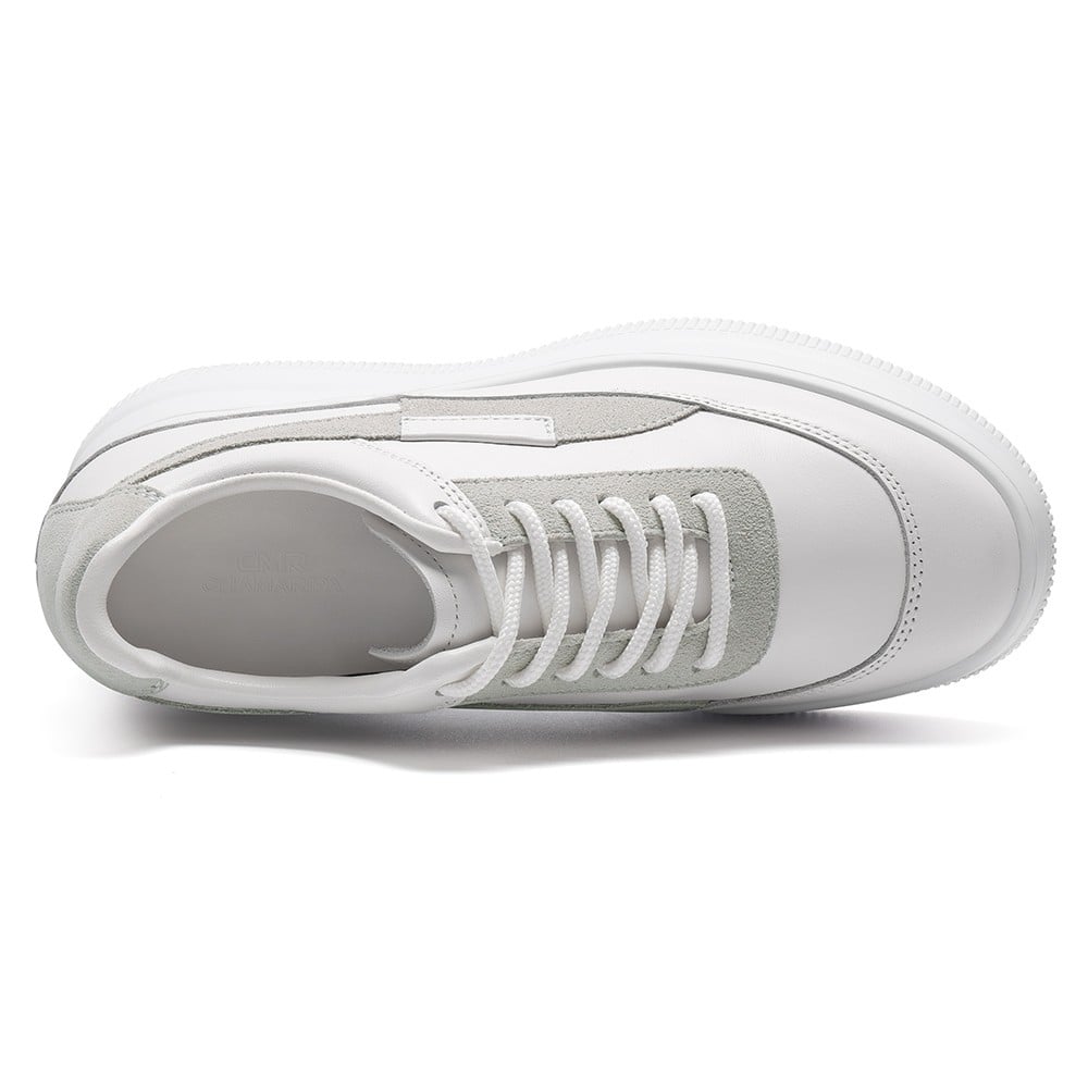 Women's White Casual Sneakers Platform Elevator Shoes | +9cm