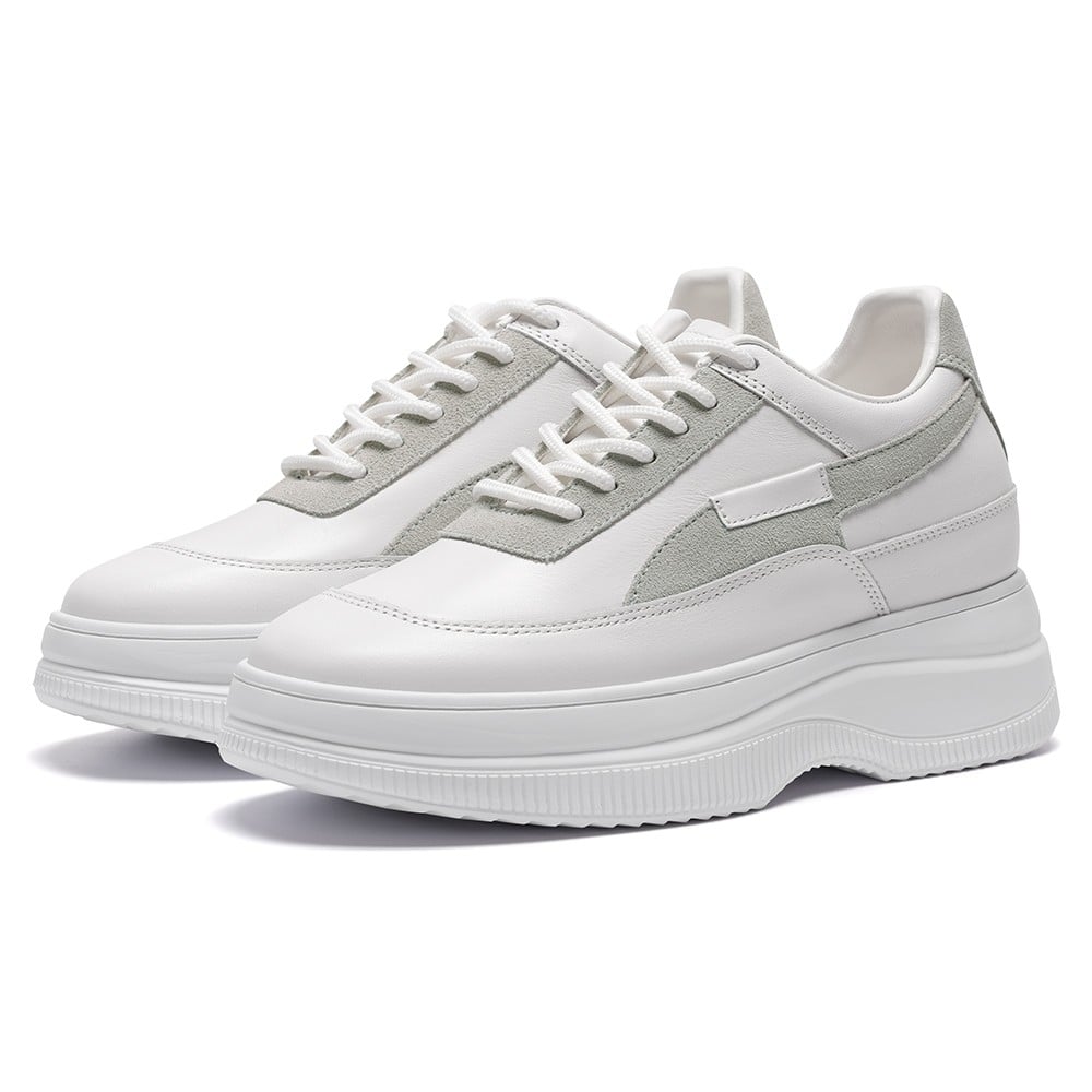 Women's White Casual Sneakers Platform Elevator Shoes | +9cm