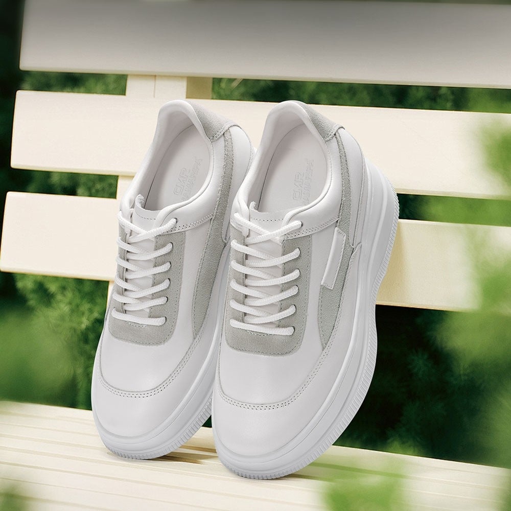 Women's White Casual Sneakers Platform Elevator Shoes | +9cm