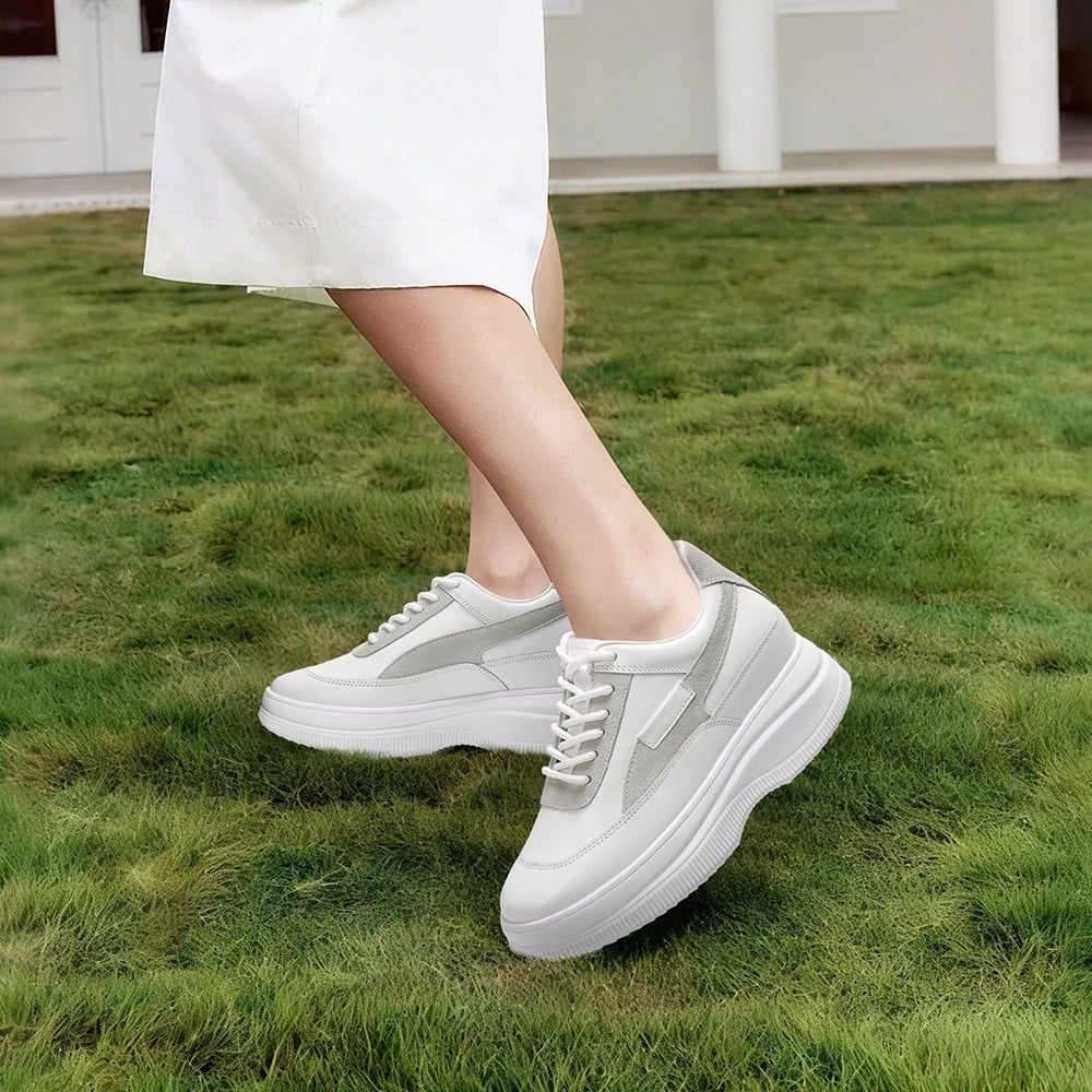 Women's White Casual Sneakers Platform Elevator Shoes | +9cm
