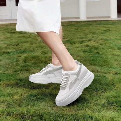 Women's White Casual Sneakers Platform Elevator Shoes | +9cm