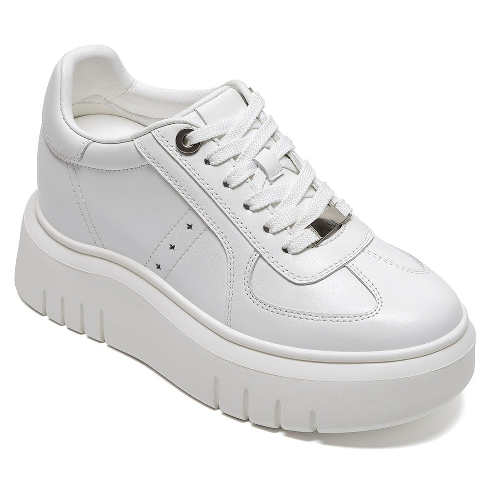 Women's White Leather Height Increasing Platform Sneakers | +8cm