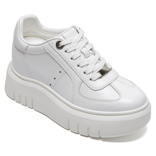 Women's White Leather Height Increasing Platform Sneakers | +8cm