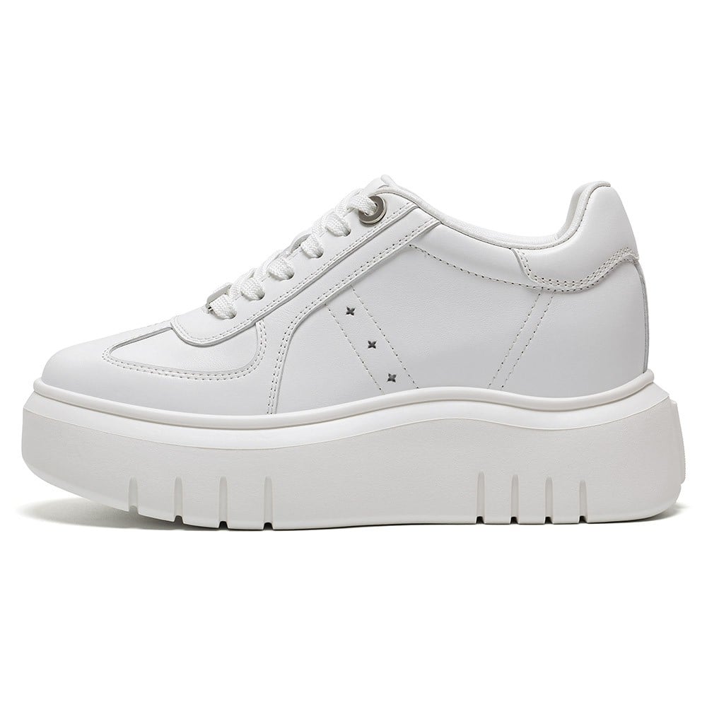 Women's White Leather Height Increasing Platform Sneakers | +8cm