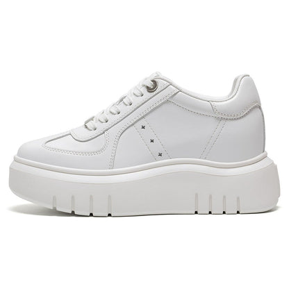 Women's White Leather Height Increasing Platform Sneakers | +8cm