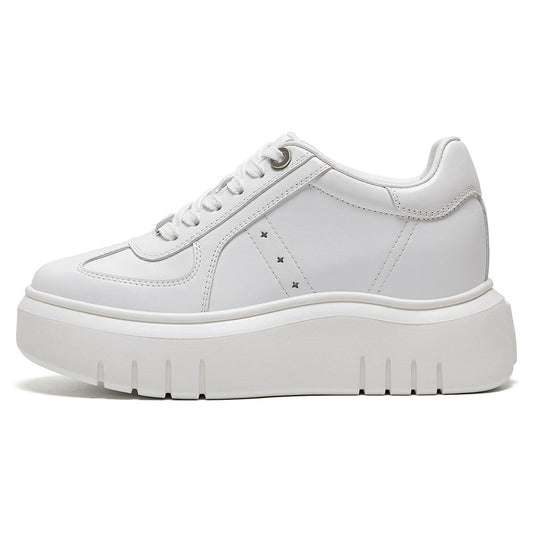 Women's White Leather Height Increasing Platform Sneakers | +8cm