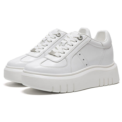 Women's White Leather Height Increasing Platform Sneakers | +8cm