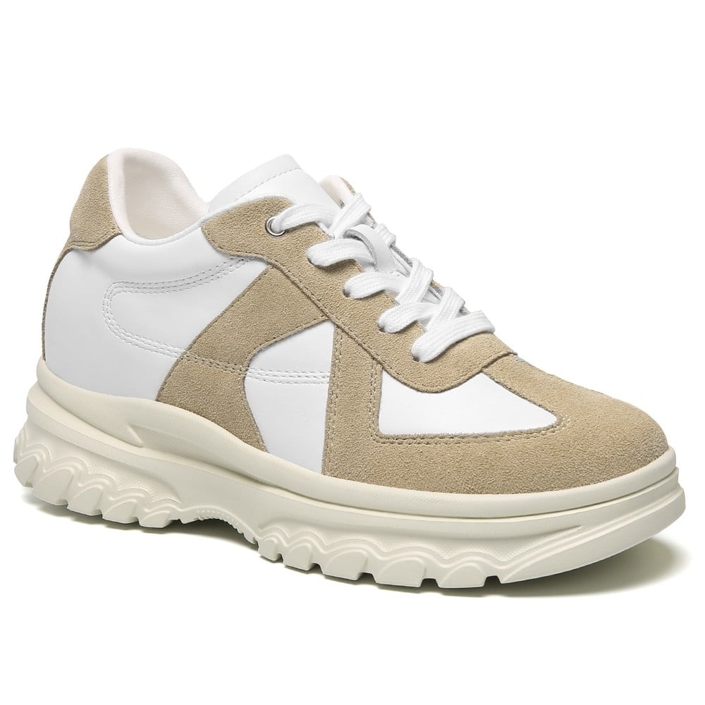 Women's Apricot Suede Height Increasing Casual Sneakers | +7cm