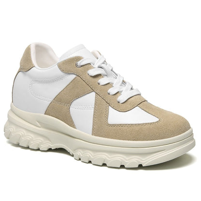 Women's Apricot Suede Height Increasing Casual Sneakers | +7cm