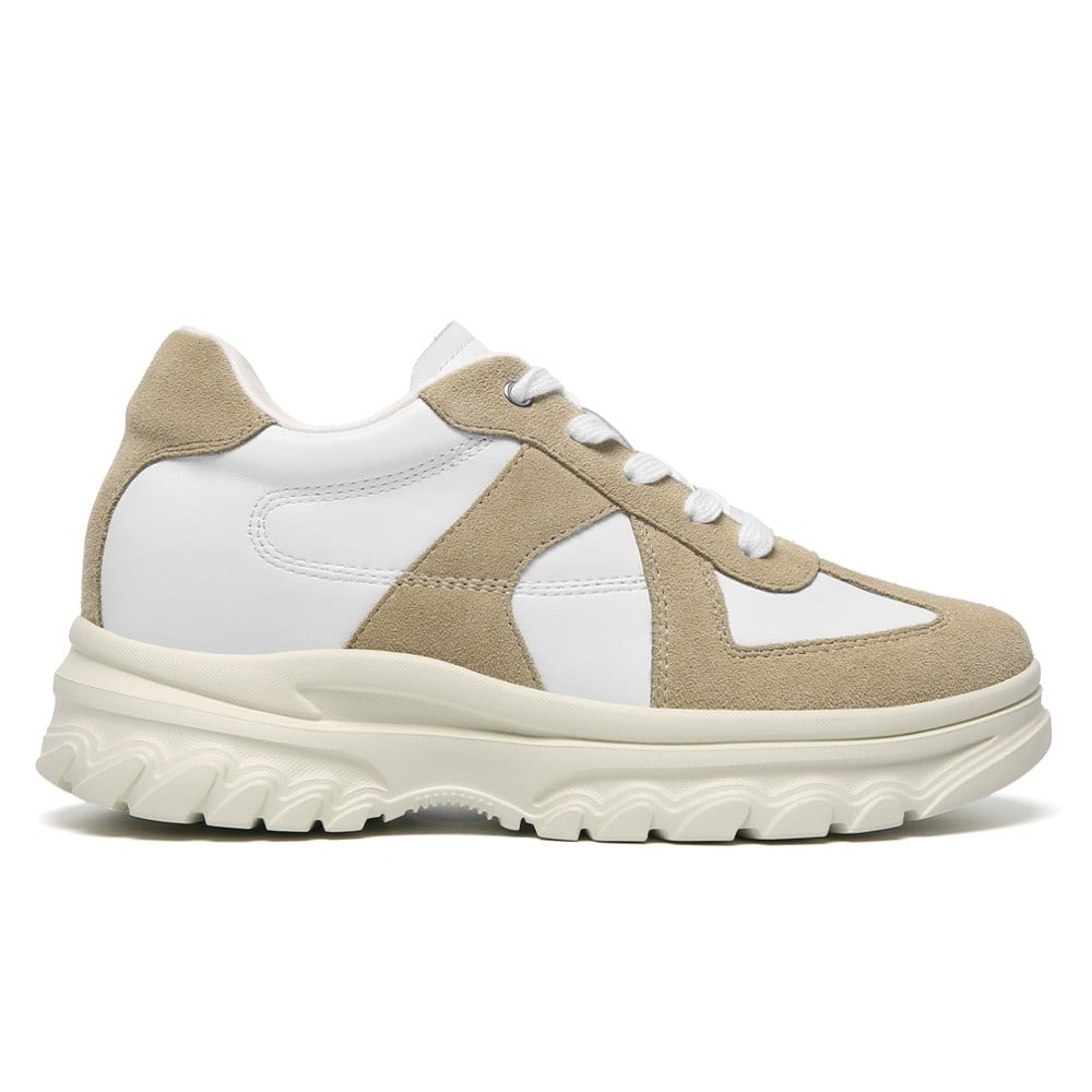 Women's Apricot Suede Height Increasing Casual Sneakers | +7cm