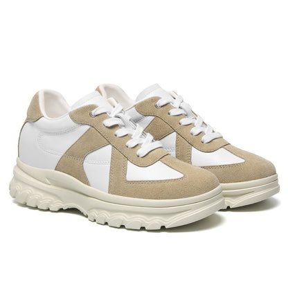 Women's Apricot Suede Height Increasing Casual Sneakers | +7cm