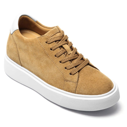 Men's Brown Suede Height Increasing Casual Sneakers | +7cm