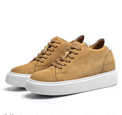 Men's Brown Suede Height Increasing Casual Sneakers | +7cm