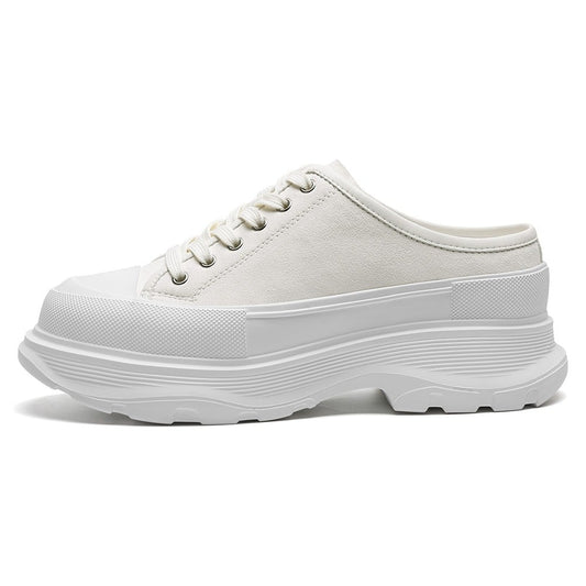 Women's White Leather Platform Elevator Mule Sneakers | +7cm