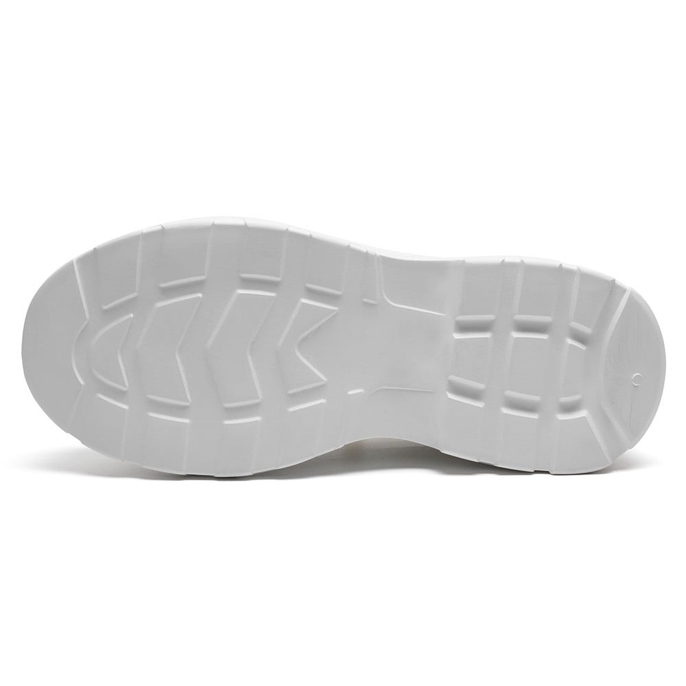 Women's White Leather Platform Elevator Mule Sneakers | +7cm