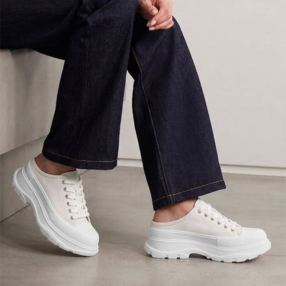 Women's White Leather Platform Elevator Mule Sneakers | +7cm