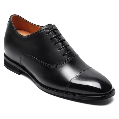 Men's Black Leather Oxford Elevator Shoes  | +7cm