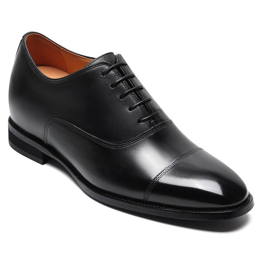 Men's Black Leather Oxford Elevator Shoes  | +7cm