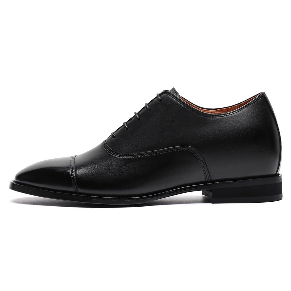Men's Black Leather Oxford Elevator Shoes  | +7cm