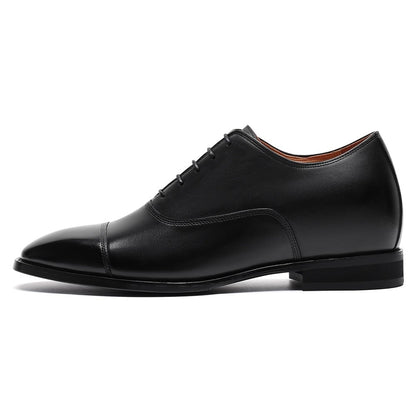 Men's Black Leather Oxford Elevator Shoes  | +7cm