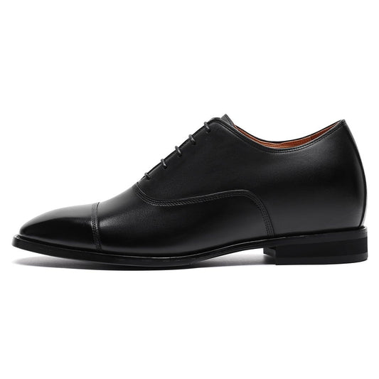 Men's Black Leather Oxford Elevator Shoes  | +7cm