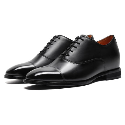Men's Black Leather Oxford Elevator Shoes  | +7cm