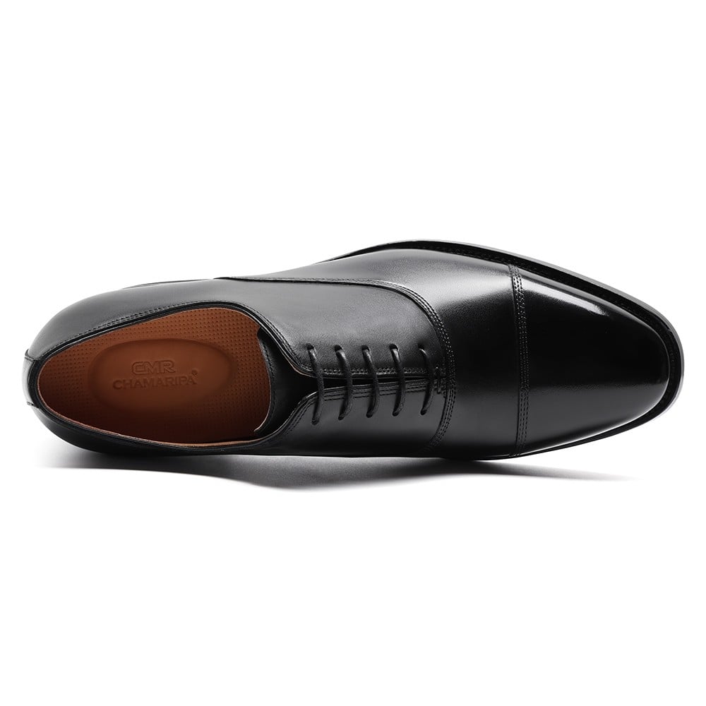 Men's Black Leather Oxford Elevator Shoes  | +7cm