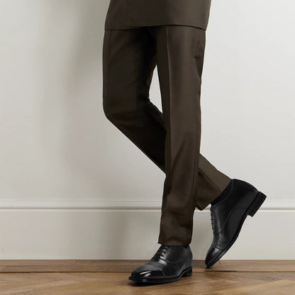 Men's Black Leather Oxford Elevator Shoes  | +7cm
